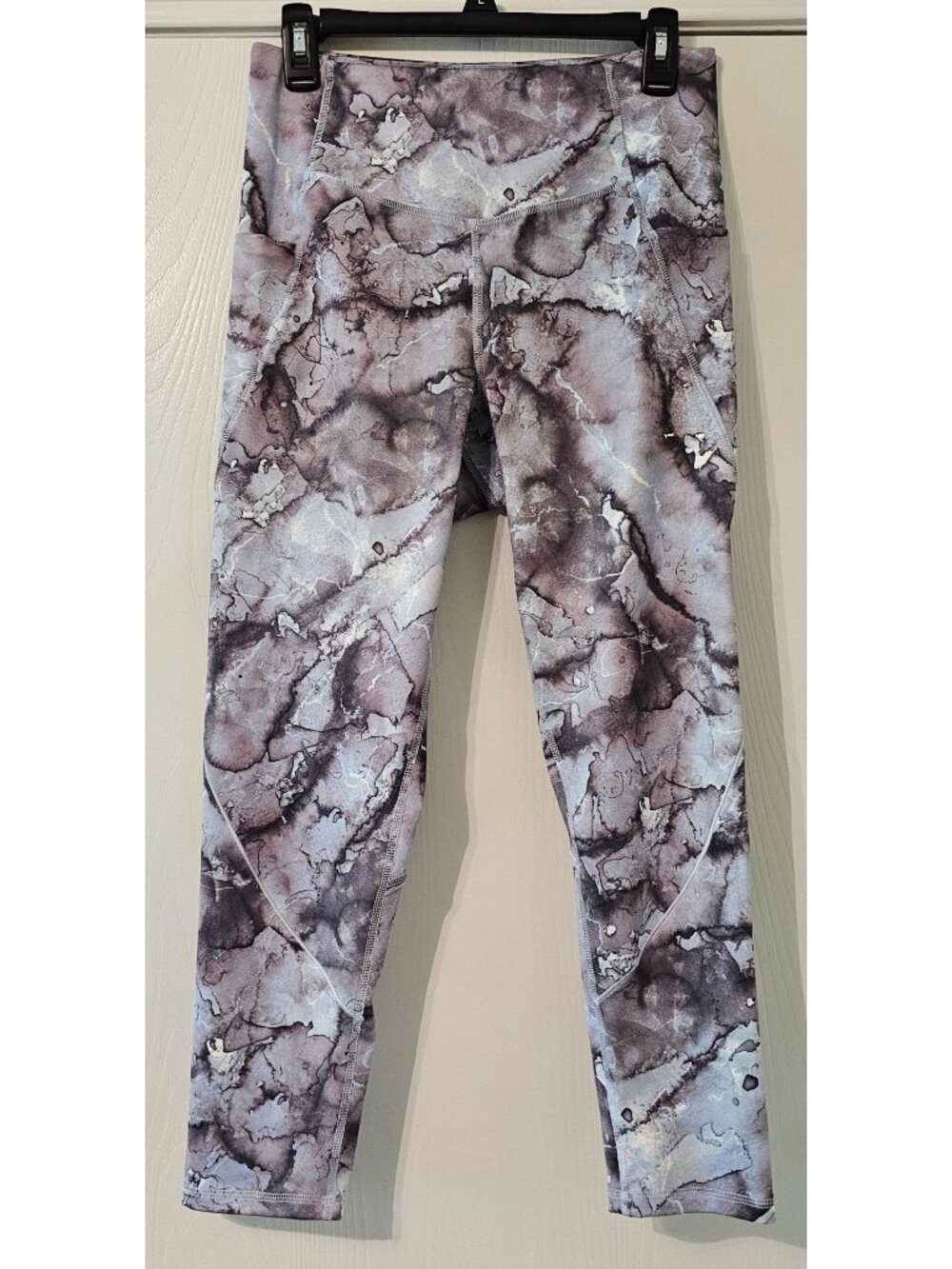 NWOT FLX Womens Athletic Yoga Leggings L 7/8 Mid Rise Gray Tie Dye Pockets